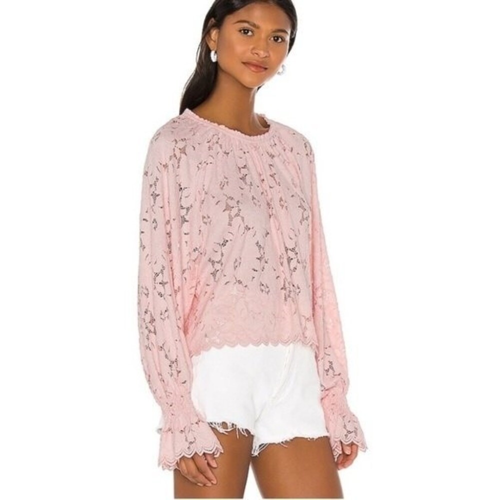 Free People Olivia Lace Tee in Pink S NWOT - Picture 5 of 16